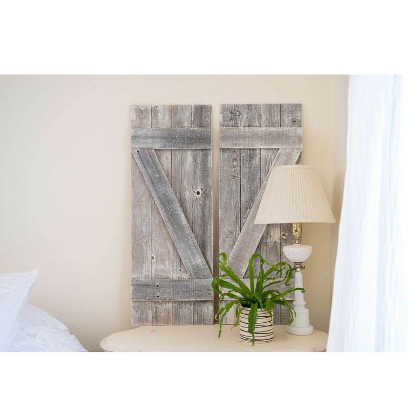 Set of Two Rustic Weathered Grey Wood Decorative Window Shutters By Homeroots