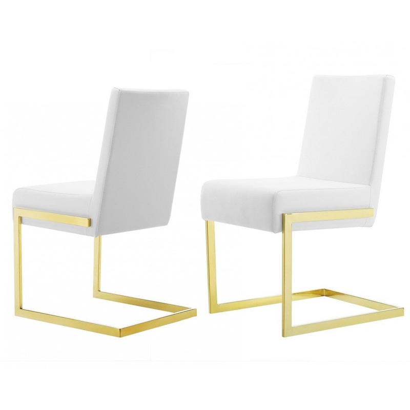 Set of Two White Gold Modern Dining Chairs By Homeroots