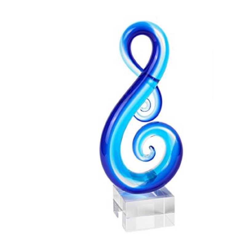 Stylish Light Blue Musical Clef Glass Sculpture By Homeroots