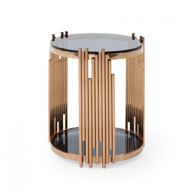 Stylish Round Rose Gold And Smoked Glass End Table By Homeroots