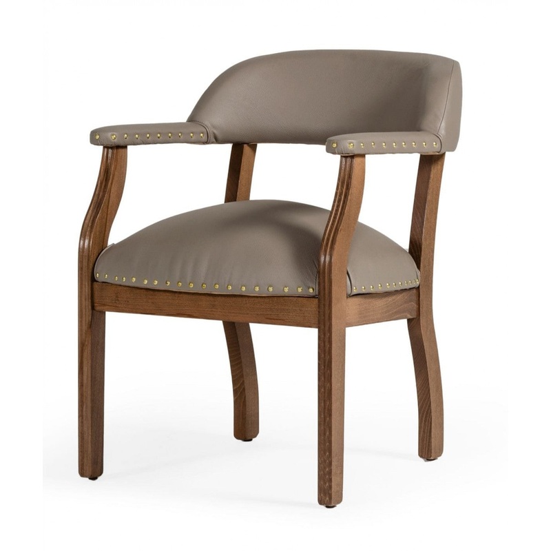 Taupe Nailhead Faux Leather Dining Arm Chair By Homeroots