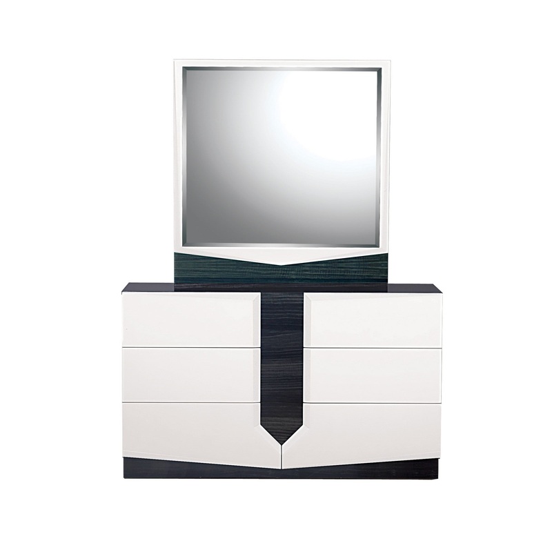 White and Grey Mirror with Rectangular Wood Trim By Homeroots