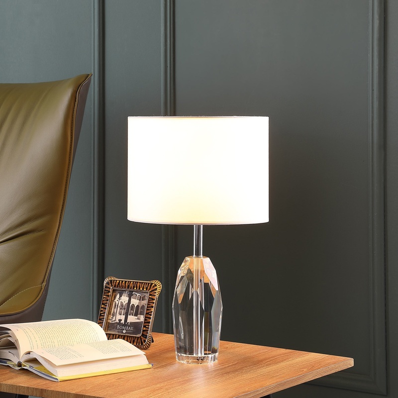 19" Chrome and Faceted Crystal Urn Table Lamp With White Drum Shade By Homeroots