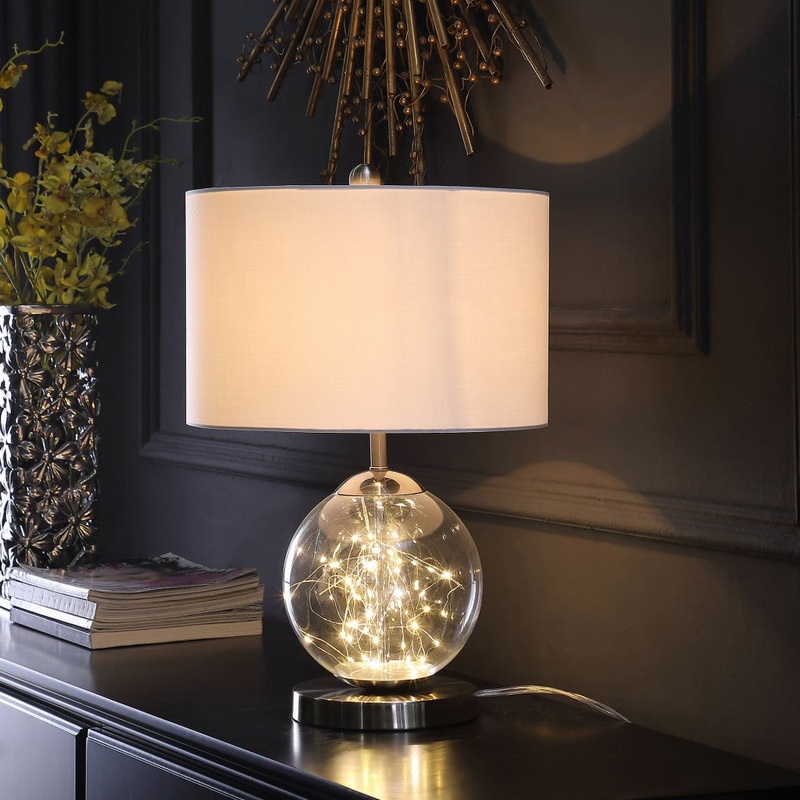21" Translucent Glass Globe LED Table Lamp With White Drum Shade By Homeroots