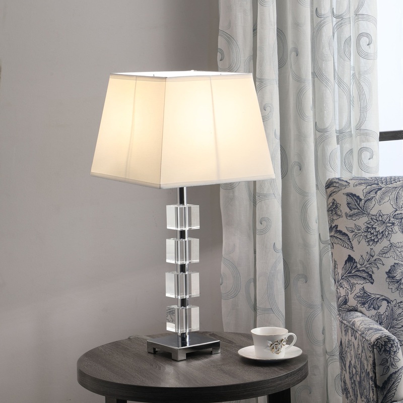 25" Crystal Geo Cubed Table Lamp With White Sharp Corner Square Tapered Shade By Homeroots