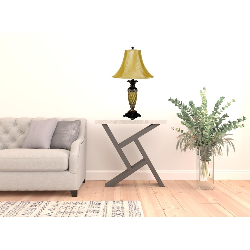 28" Golden Brown Polyresin Table Lamp With Gold Bell Shade By Homeroots