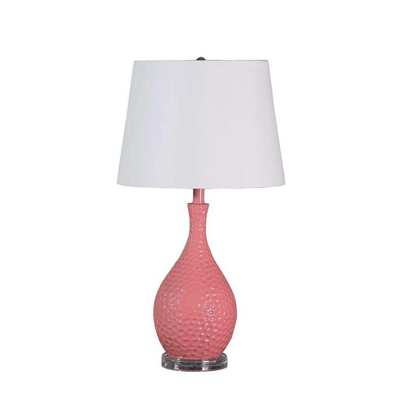28" Pink Hammered Urn Table Lamp With White Tapered Drum Shade By Homeroots