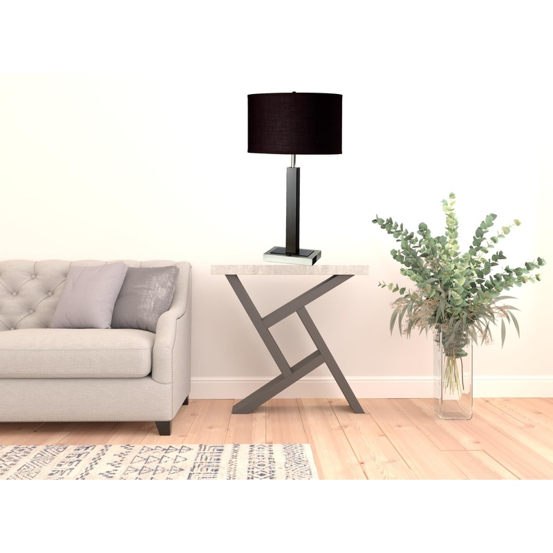 30" Black Polyresin Table Lamp With Brown Classic Drum Shade By Homeroots