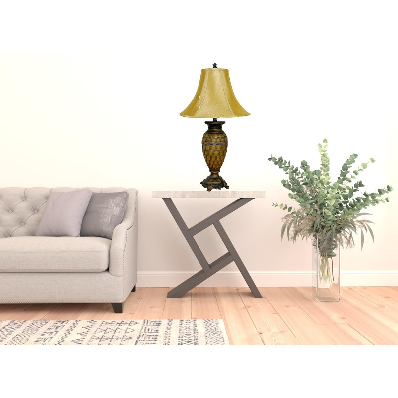 31" Golden Brown Polyresin Urn Table Lamp With Night Light and Gold Bell Shade By Homeroots