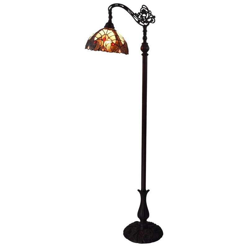 Beige Torchiere Floor Lamp With Brown And White Flowers Glass Dome Shade By Homeroots