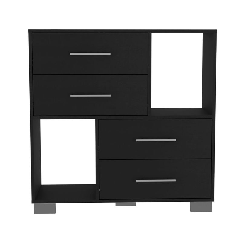 Black Manufactured Wood Four Drawer Dresser with Cubes By Homeroots