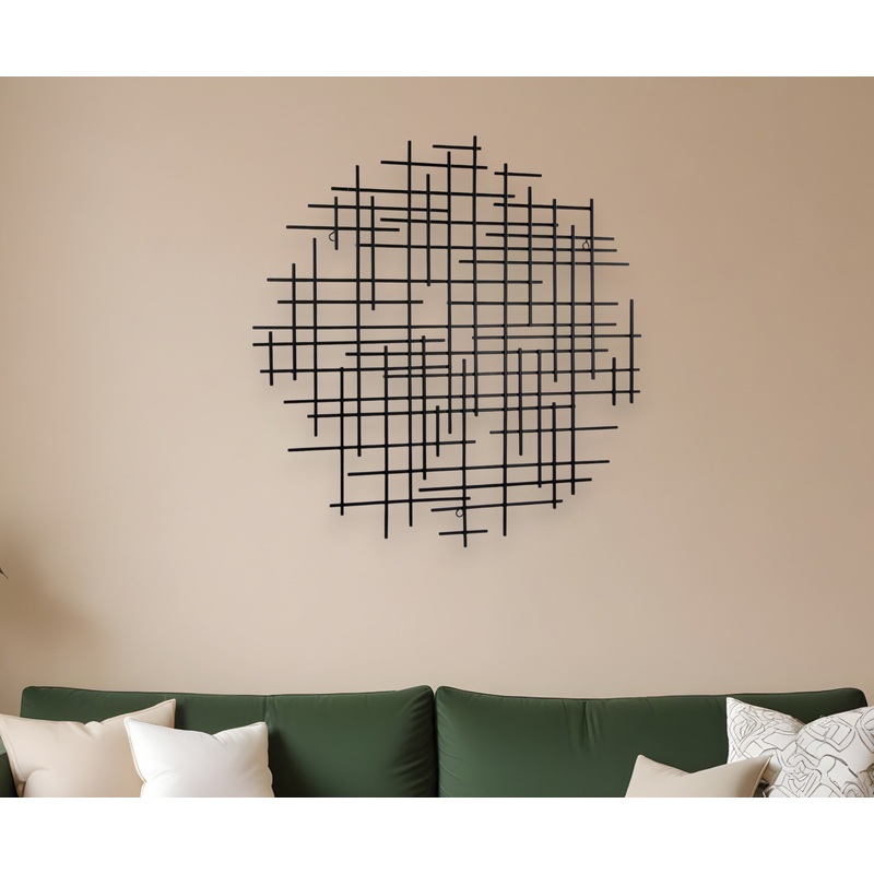 Black Metal Abstract Lines Round Hanging Dimensional Sculpture By Homeroots