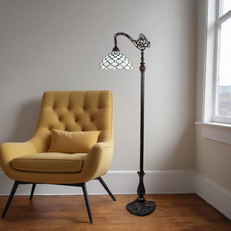 Brown And White Metal Floor Lamp With White Glass Bowl Shade By Homeroots