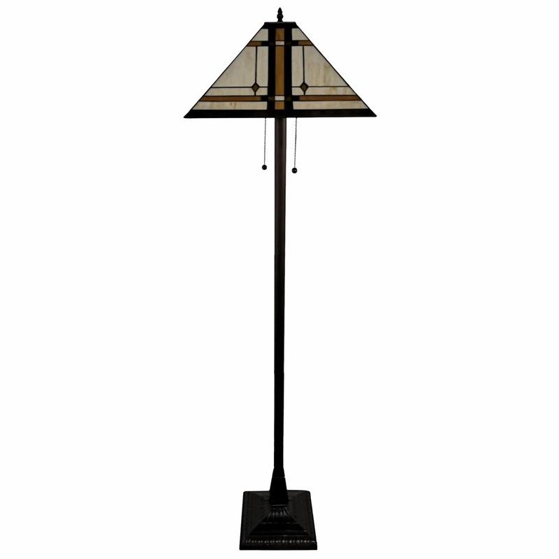 Brown And White Two Light Floor Lamp With Brown And White Glass Cone Shade By Homeroots