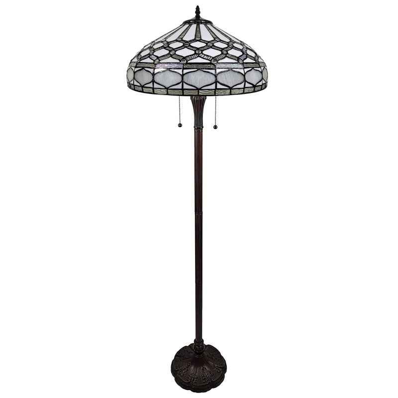 Brown And White Two Light Torchiere Floor Lamp With White Geometric Glass Dome Shade By Homeroots