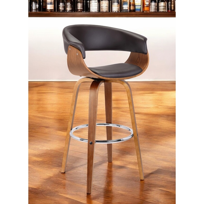 Brown Faux Leather And Iron Swivel Low Back Counter Height Bar Chair By Homeroots