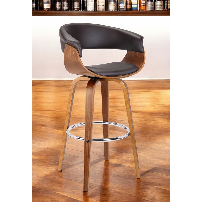 Brown Faux Leather And Solid Wood Swivel Low Back Bar Height Bar Chair By Homeroots