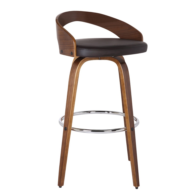 Brown Faux Leather And Solid Wood Swivel Low Back Counter Height Bar Chair By Homeroots