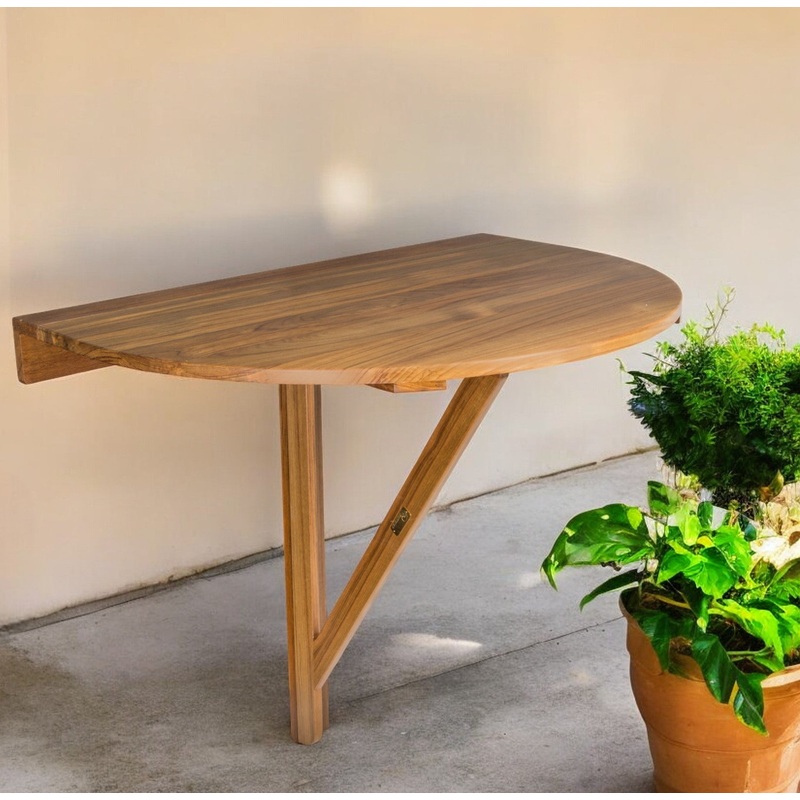 Brown Half Round Solid Wood Folding Outdoor Balcony Table By Homeroots