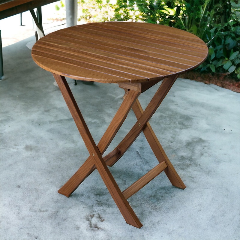 Brown Rounded Solid Wood Folding Outdoor Side Table By Homeroots