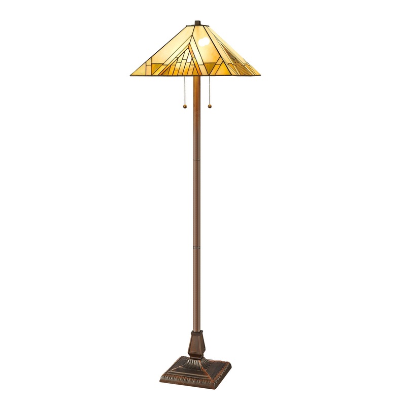 Brown Two Light Beige And Brown Geometric Stained Glass Floor Lamp By Homeroots