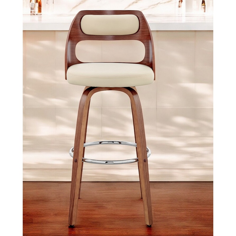 Cream and Brown Faux Leather Swivel Bar Chair By Homeroots