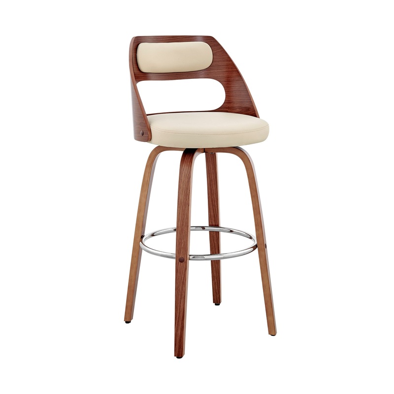 Cream And Brown Faux Leather Swivel Counter Height Bar Chair By Homeroots