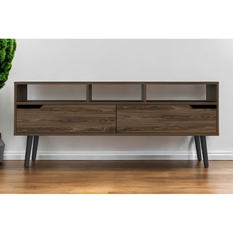 Dark Brown Wood Enclosed and Open Storage TV Stand By Homeroots