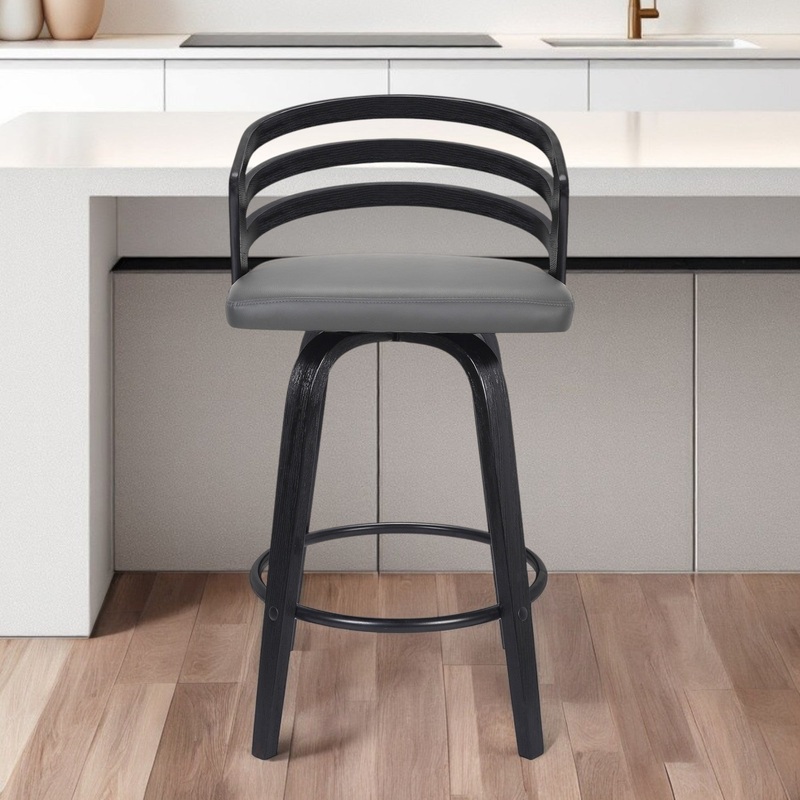 Gray and Black Fabric and Iron Low Back Counter Height Swivel Bar Chair By Homeroots