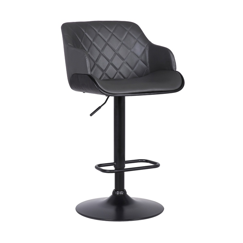 Gray and Black Faux Leather and Iron Low Back Adjustable Height Swivel Bar Chair By Homeroots
