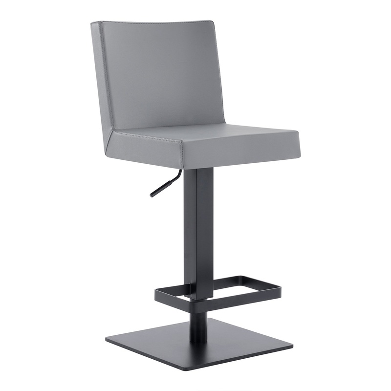Gray And Black Faux Leather And Iron Swivel Adjustable Height Bar Chair By Homeroots