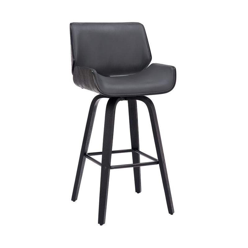 Gray And Black Faux Leather And Iron Swivel Counter Height Bar Chair By Homeroots
