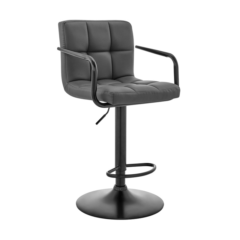 Gray And Black Faux Leather And Iron Swivel Low Back Adjustable Height Bar Chair By Homeroots