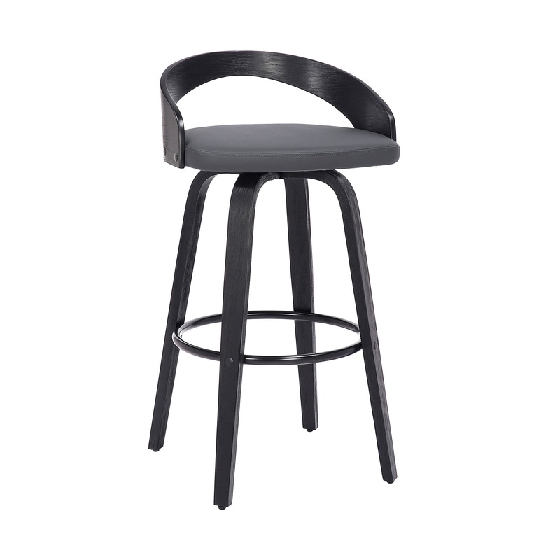 Gray And Black Faux Leather And Iron Swivel Low Back Counter Height Bar Chair By Homeroots