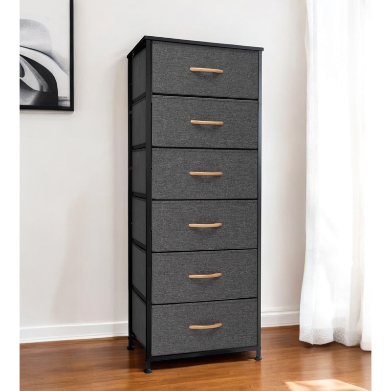 Gray And Black Steel And Fabric Six Drawer Dresser By Homeroots