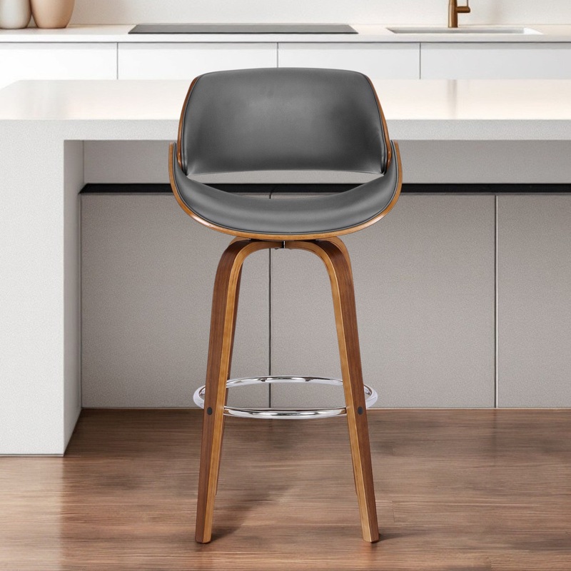 Gray And Brown Faux Leather And Iron Swivel Low Back Counter Height Bar Chair By Homeroots