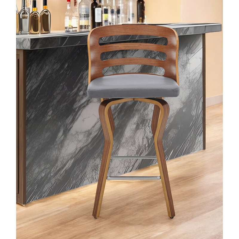 Gray and Brown Faux Leather Low Back Counter Height Swivel Bar Chair By Homeroots