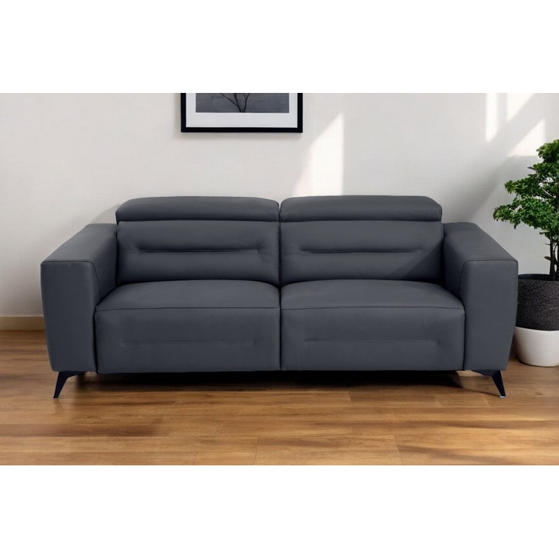 Gray Italian Leather USB Reclining Sofa With Black Legs By Homeroots