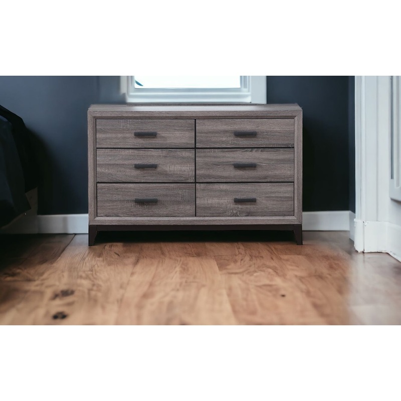 Gray Solid and Manufactured Wood Six Drawer Double Dresser By Homeroots