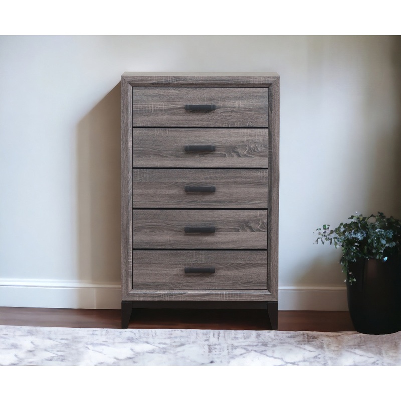 Grey Solid Wood Five Drawer Chest By Homeroots