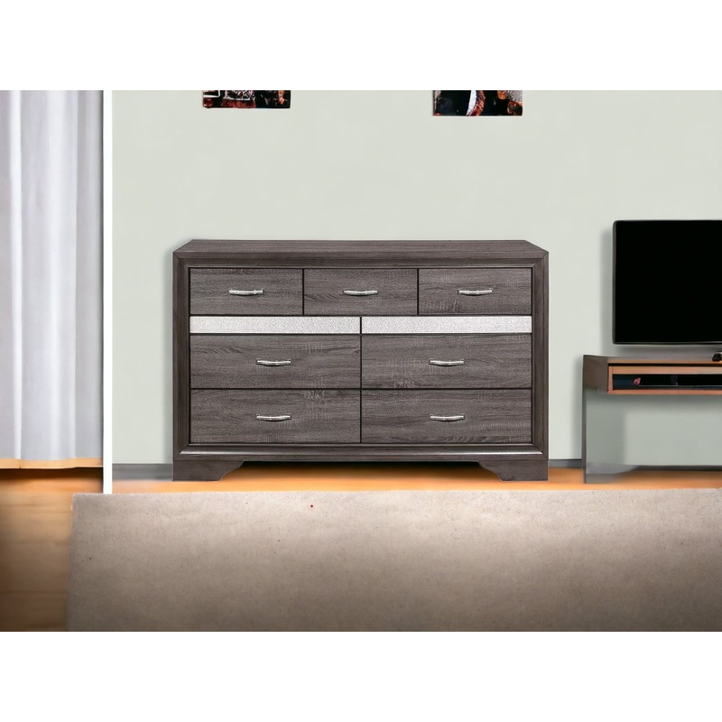 Grey Solid Wood Nine Drawer Double Dresser By Homeroots