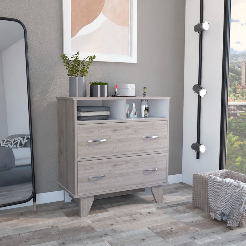 Light Grey Manufactured Wood Two Drawer Dresser By Homeroots