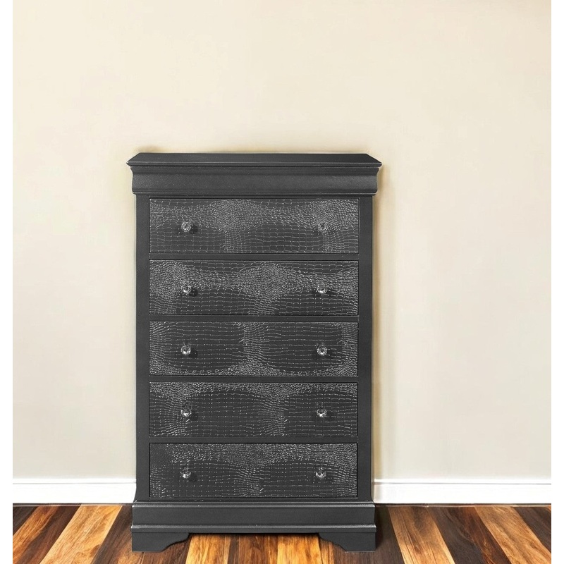 Metallic Grey Solid Wood Five Drawer Chest By Homeroots