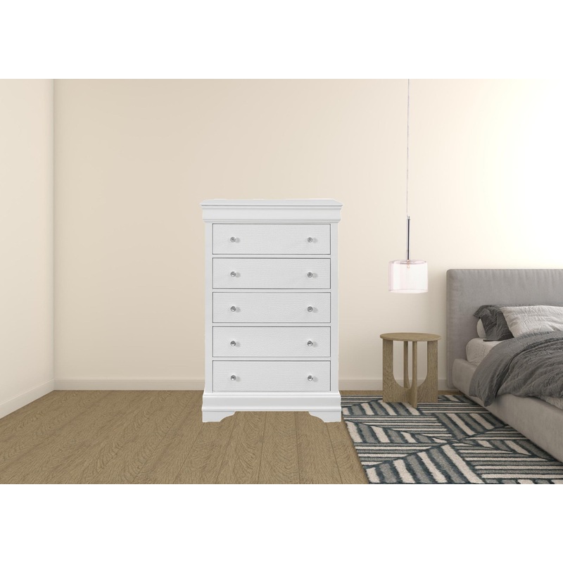 Metallic White Solid Wood Five Drawer Chest By Homeroots