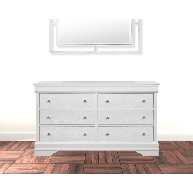 Metallic White Solid Wood Six Drawer Double Dresser By Homeroots