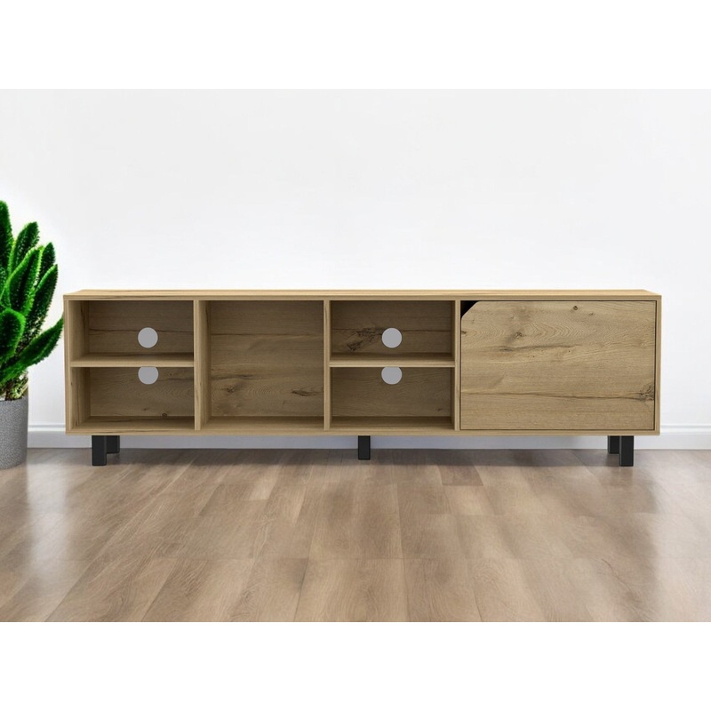 Natural Wood Enclosed and Open Storage TV Stand By Homeroots