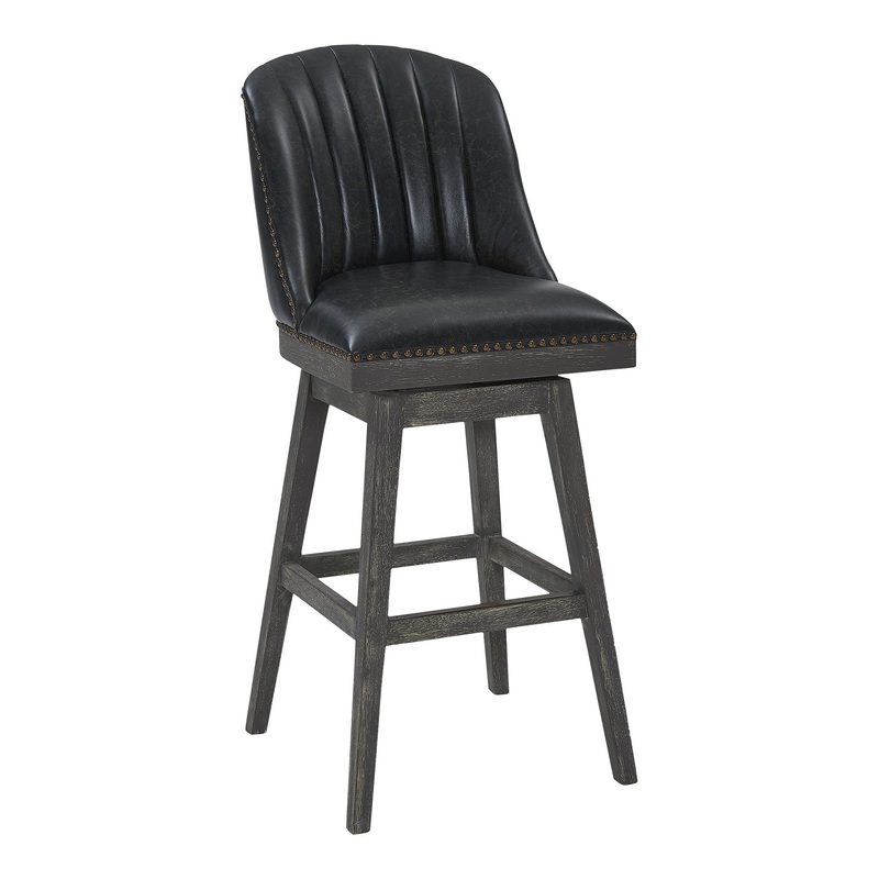 Onyx And Gray Faux Leather And Solid Wood Swivel Bar Height Bar Chair By Homeroots