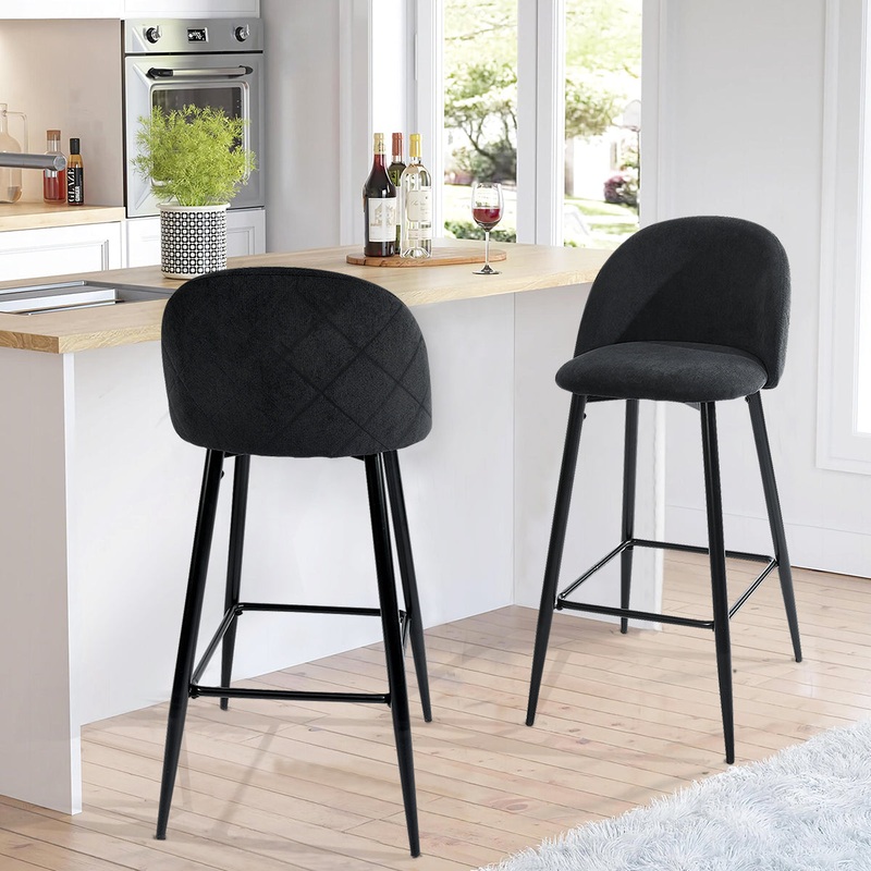 Set of Two Blue And Black Steel Low Back Counter Height Bar Chairs By Homeroots
