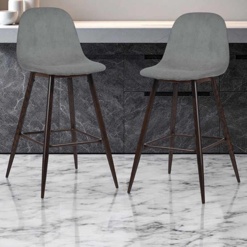 Set of Two Gray And Gold Steel Counter Height Bar Chairs By Homeroots