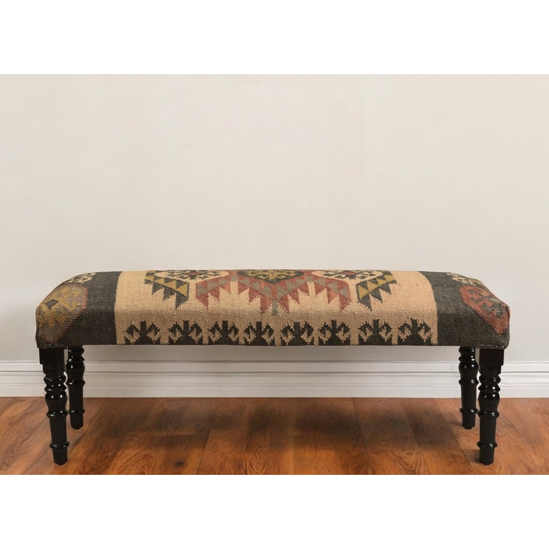 Shades of Brown Black Leg Southwest Upholstered Bench By Homeroots